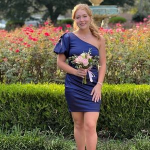 Navy One Shoulder Homecoming Dress